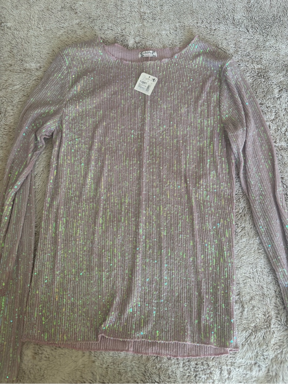 Free People Mauve Pink Iridescent Sequin Long Sleeve Tee